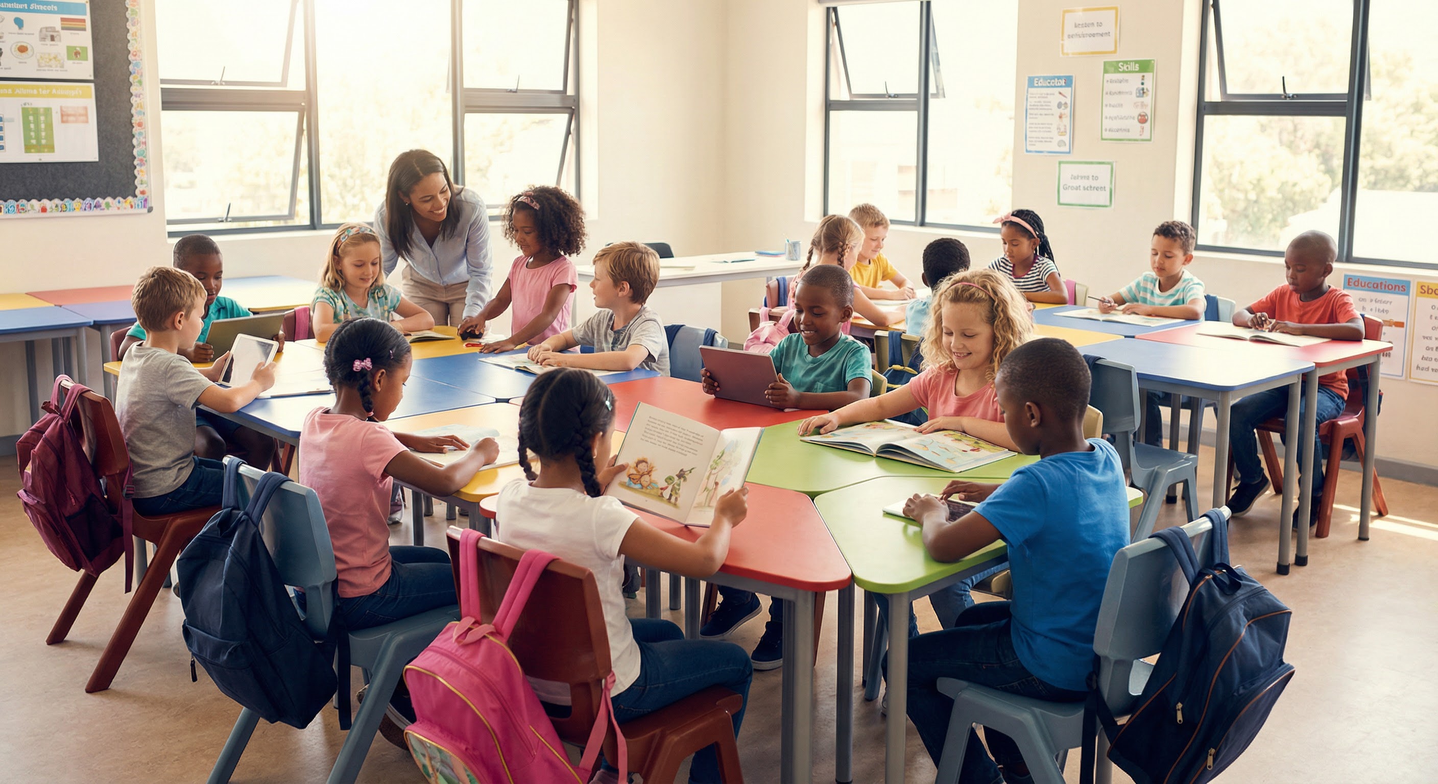 Happy children learning together